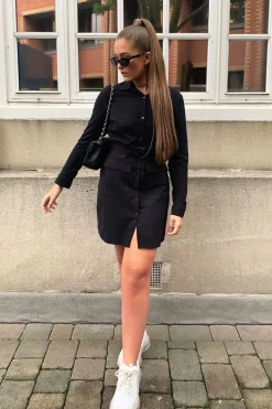 Rebellious Fashion Black Buckle Belted Utility Shirt Dress - Layla