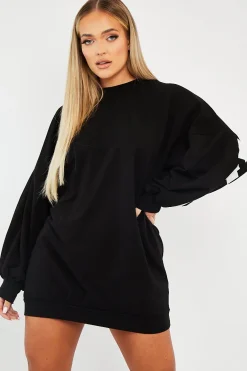 Rebellious Fashion Black Buffalo New York Slogan Sweater Dress - Nazaria