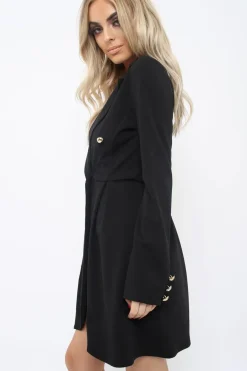 Rebellious Fashion Black Button Detail Blazer Dress - Kayleigh