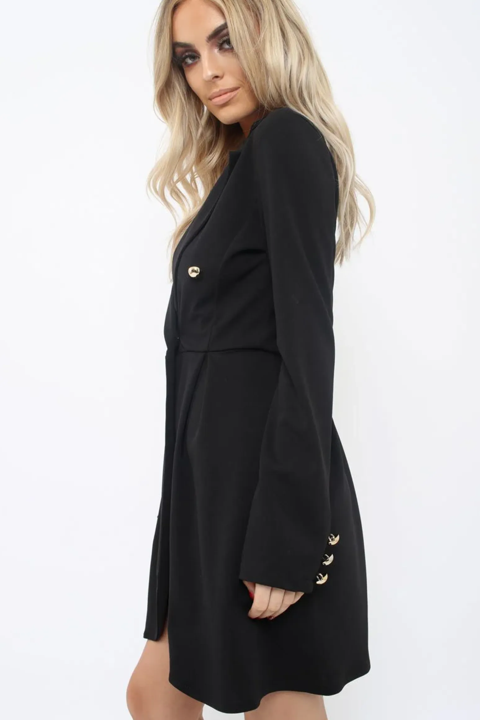 Rebellious Fashion Black Button Detail Blazer Dress - Kayleigh