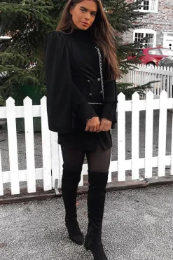 Rebellious Fashion Black Button Front Cape Sleeve Blazer Dress - Abraya