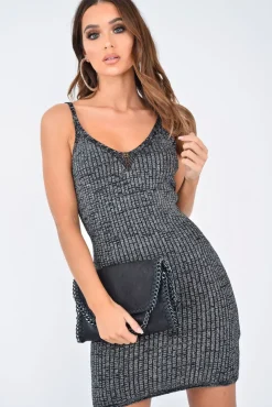 Rebellious Fashion Black Cami Knitted Bodycon Dress - Jannelle