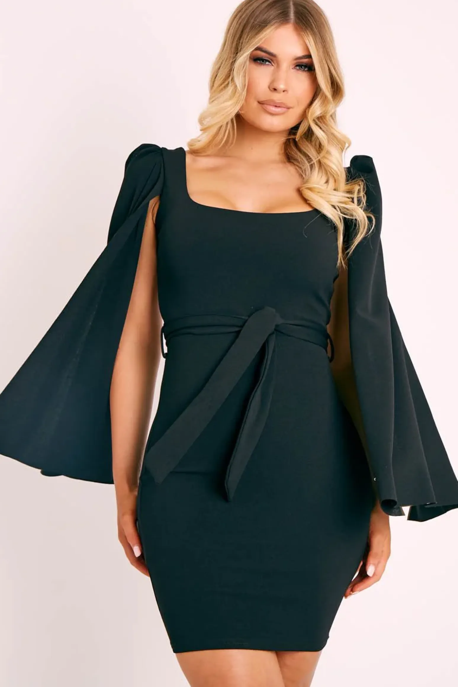 Rebellious Fashion Black Cape Sleeve Bodycon Dress - Fearne