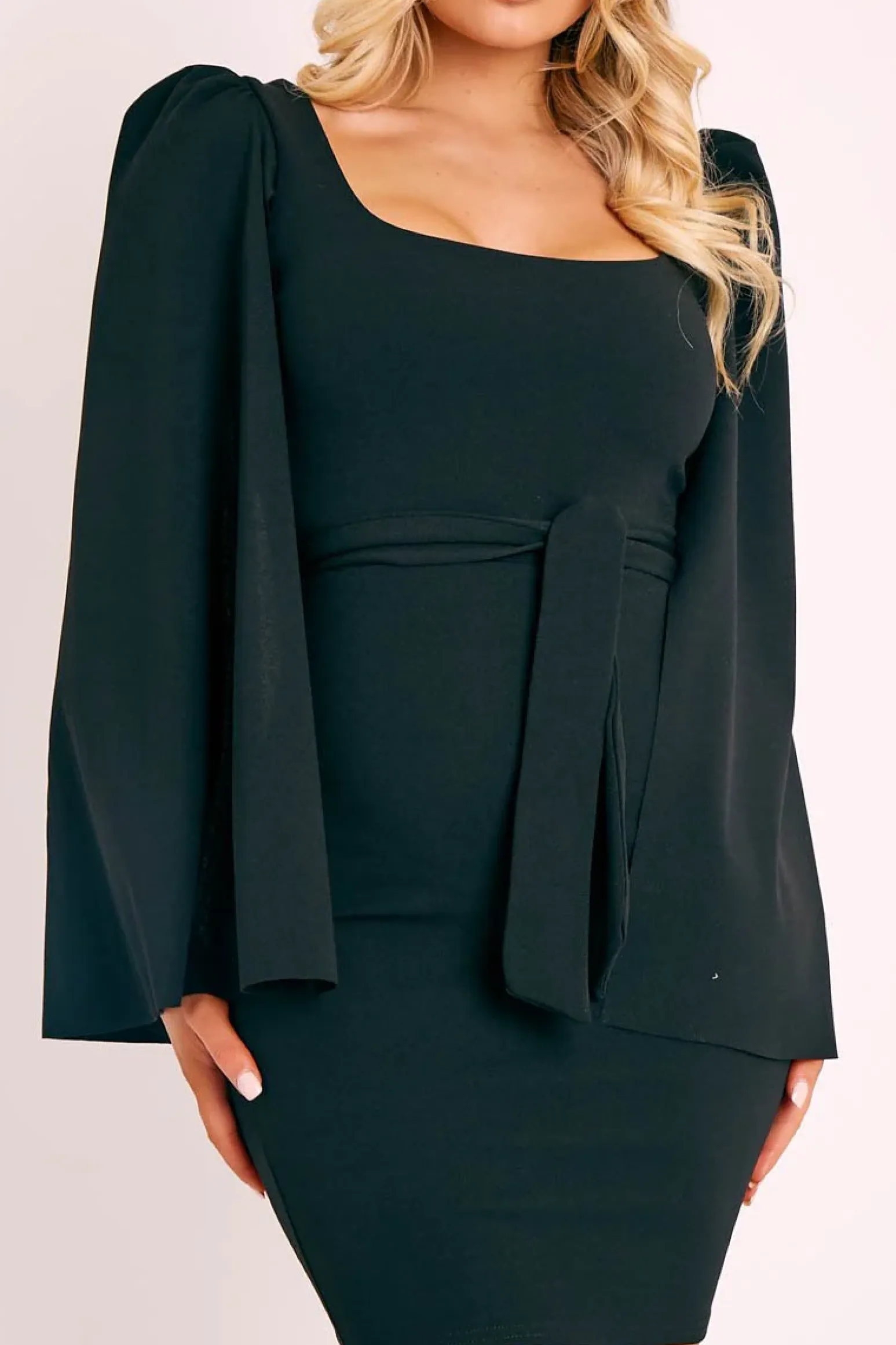 Rebellious Fashion Black Cape Sleeve Bodycon Dress - Fearne