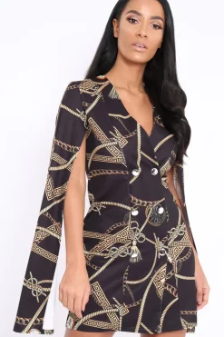 Rebellious Fashion Black Chain Blazer Cape Dress - Nirvi