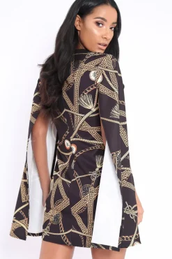 Rebellious Fashion Black Chain Blazer Cape Dress - Nirvi