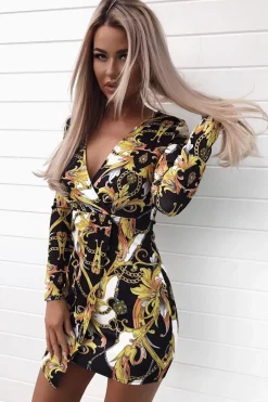 Rebellious Fashion Black Chain Print Dress - Hollee