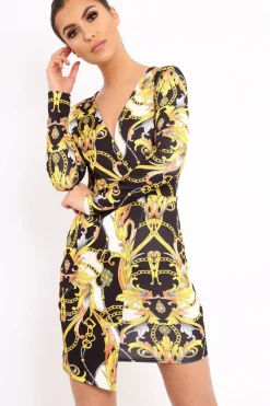 Rebellious Fashion Black Chain Print Dress - Hollee