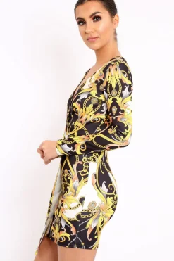 Rebellious Fashion Black Chain Print Dress - Hollee