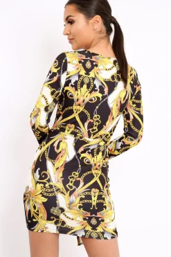 Rebellious Fashion Black Chain Print Dress - Hollee