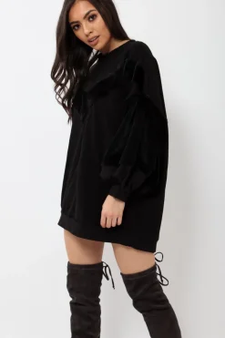Rebellious Fashion Black Chevron Fur Jumper Dress - Esme