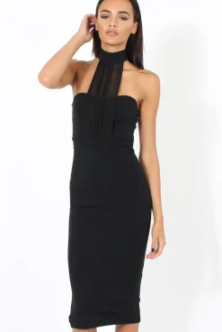 Rebellious Fashion Black Choker Bandeau Mesh Dress - Alva