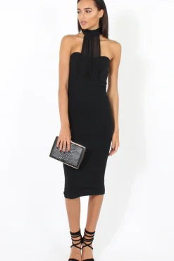 Rebellious Fashion Black Choker Bandeau Mesh Dress - Alva