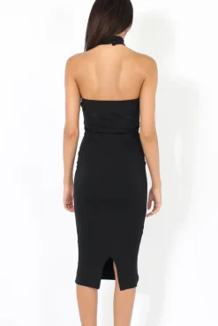 Rebellious Fashion Black Choker Bandeau Mesh Dress - Alva