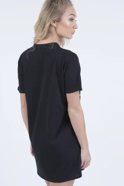 Rebellious Fashion Black Choker Live N Love Eagle Print T Shirt Dress - Tia