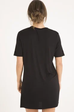 Rebellious Fashion Black Choker Neck Loyalty T-shirt Dress - Una