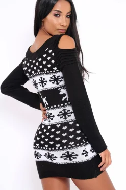 Rebellious Fashion Black Christmas Print Jumper Dress - Kleo