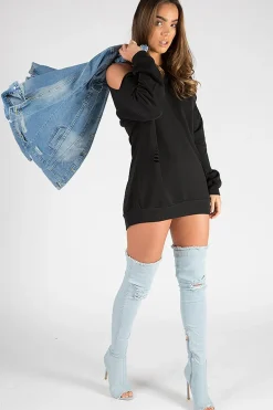 Rebellious Fashion Black Cold Shoulder Distressed Jumper Dress - Kylie