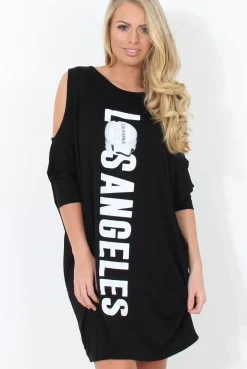 Rebellious Fashion Black Cold Shoulder Oversized Dress - Sherri