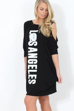 Rebellious Fashion Black Cold Shoulder Oversized Dress - Sherri