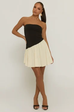Rebellious Fashion Black Contrast Asymmetric Peplum Mini Dress - Reba