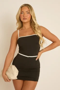 Rebellious Fashion Black Contrast Cami Mini Dress - Ania