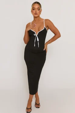 Rebellious Fashion Black Contrast Edge Bodycon Midaxi Dress - Fedora