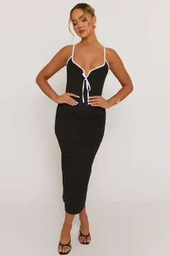 Rebellious Fashion Black Contrast Edge Bodycon Midaxi Dress - Fedora