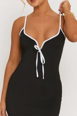 Rebellious Fashion Black Contrast Edge Bodycon Midaxi Dress - Fedora