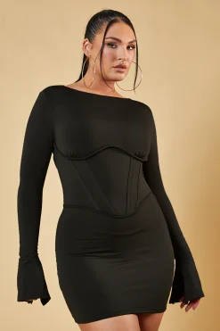 Rebellious Fashion Black Corset Detail Bodycon Mini Dress - Blessing