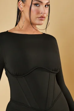 Rebellious Fashion Black Corset Detail Bodycon Mini Dress - Blessing