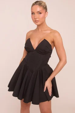 Rebellious Fashion Black Corset Detail Gathered Mini Dress - Mase