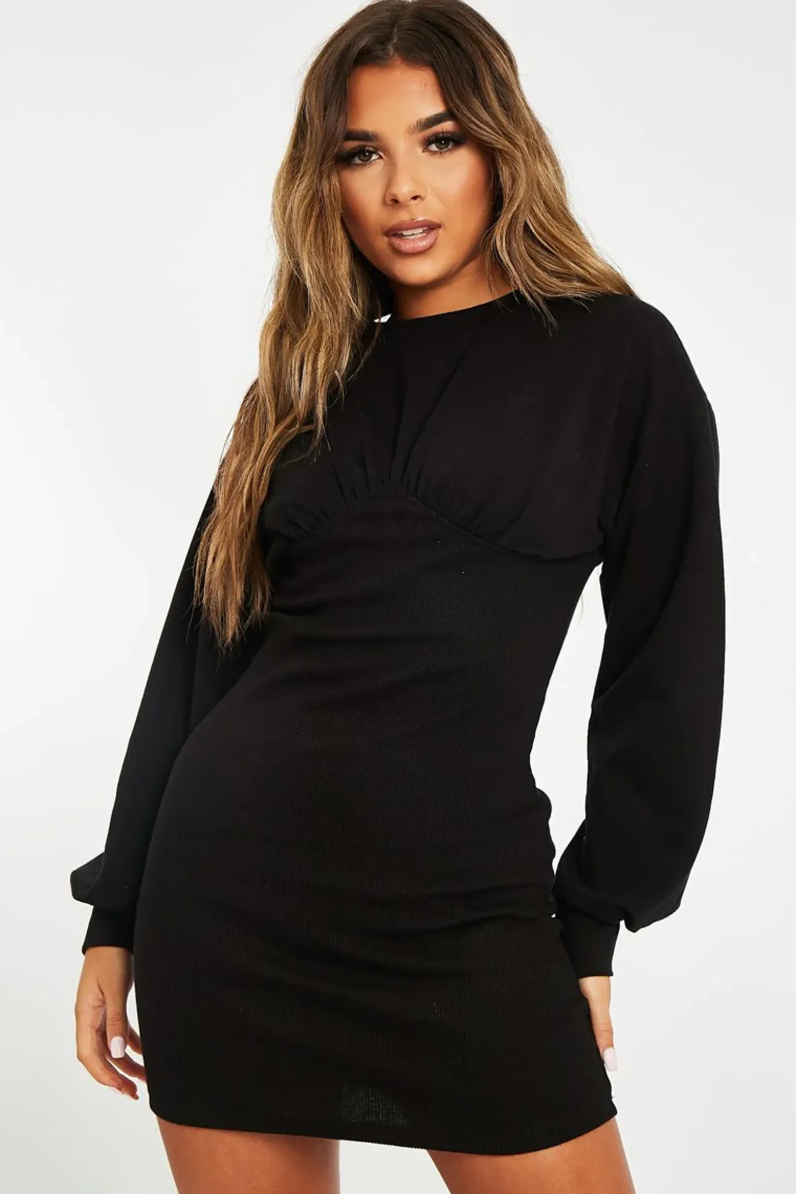 Rebellious Fashion Black Corset Ribbed Panel Jumper Dress - Kanya