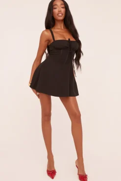 Rebellious Fashion Black Corset Tie Detail Mini Dress - Silvie