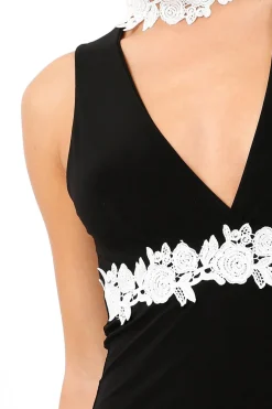 Rebellious Fashion Black Crochet Choker Bodycon Dress - Electra