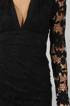 Rebellious Fashion Black Crochet Lace Plunge Dress - Adora
