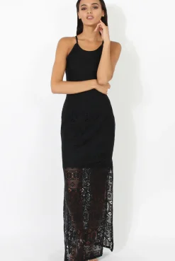 Rebellious Fashion Black Crochet Maxi Dress - Paris
