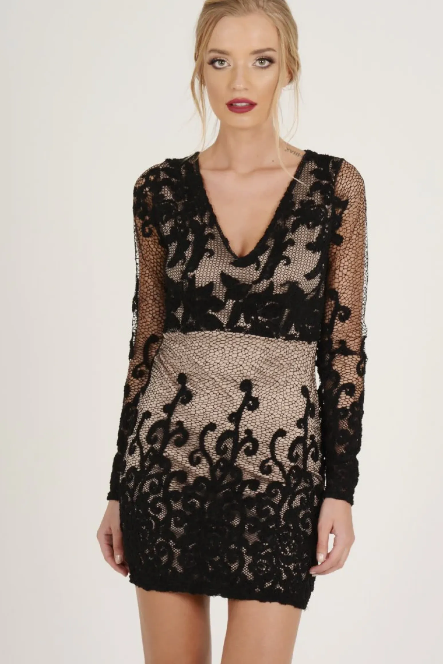 Rebellious Fashion Black Crochet V Neck Mini Dress - Tinashe