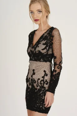 Rebellious Fashion Black Crochet V Neck Mini Dress - Tinashe