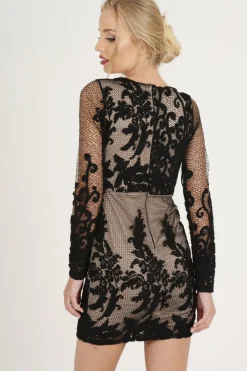 Rebellious Fashion Black Crochet V Neck Mini Dress - Tinashe