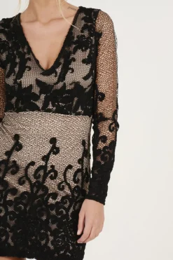 Rebellious Fashion Black Crochet V Neck Mini Dress - Tinashe