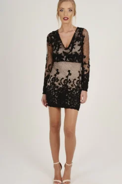 Rebellious Fashion Black Crochet V Neck Mini Dress - Tinashe