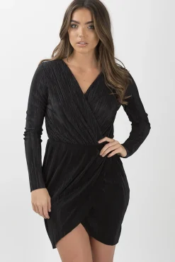 Rebellious Fashion Black Cross Over Pleated Dress - Blossom