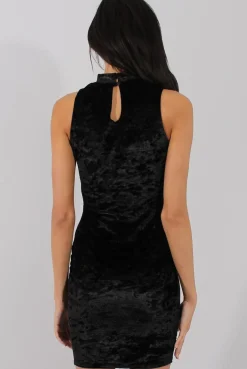 Rebellious Fashion Black Crushed Velvet Choker Dress - Serina