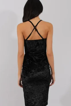 Rebellious Fashion Black Crushed Velvet Harness Midi Dress - Chanel