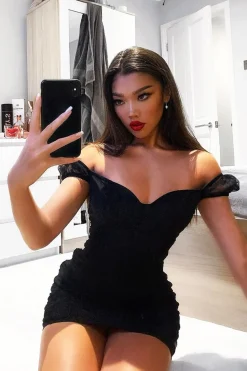 Rebellious Fashion Black Cup Detail Mini Bodycon Dress - Telesia