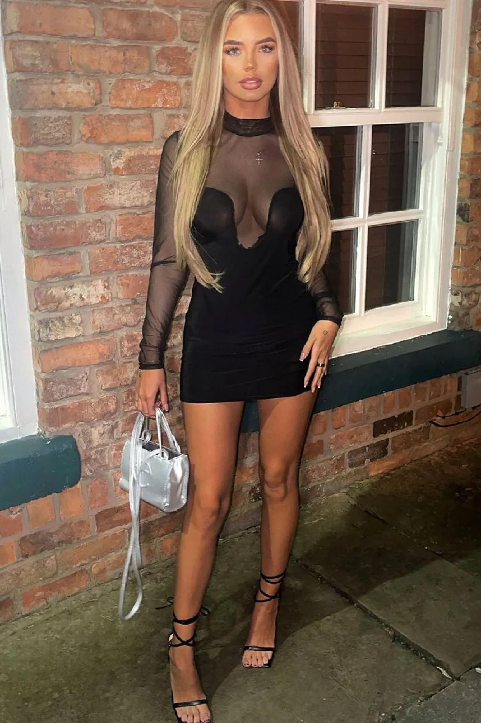 Rebellious Fashion Black Curved Bust Mesh Detail Dress - Emmy