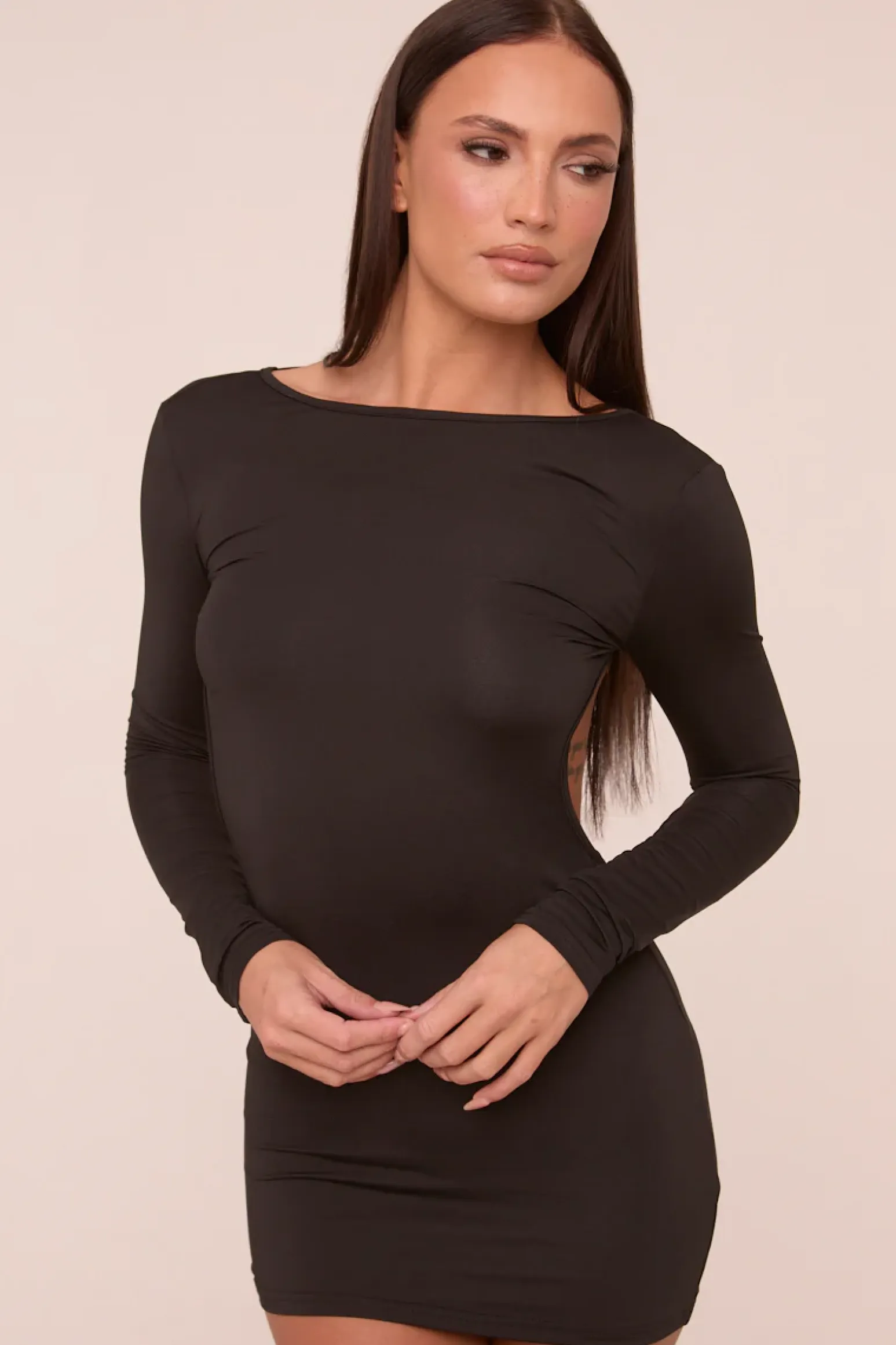 Rebellious Fashion Black Cut Out Back Long Sleeve Long Sleeves Mini Dress - Zivah