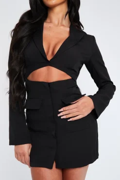 Rebellious Fashion Black Cut Out Blazer Dress - Braydee
