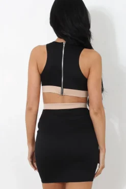 Rebellious Fashion Black Cut Out Bodycon Dress-Fron